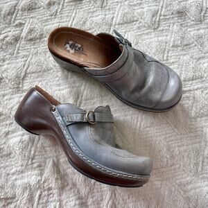 Indigo by Clarks Light Blue Leather Heeled Clogs